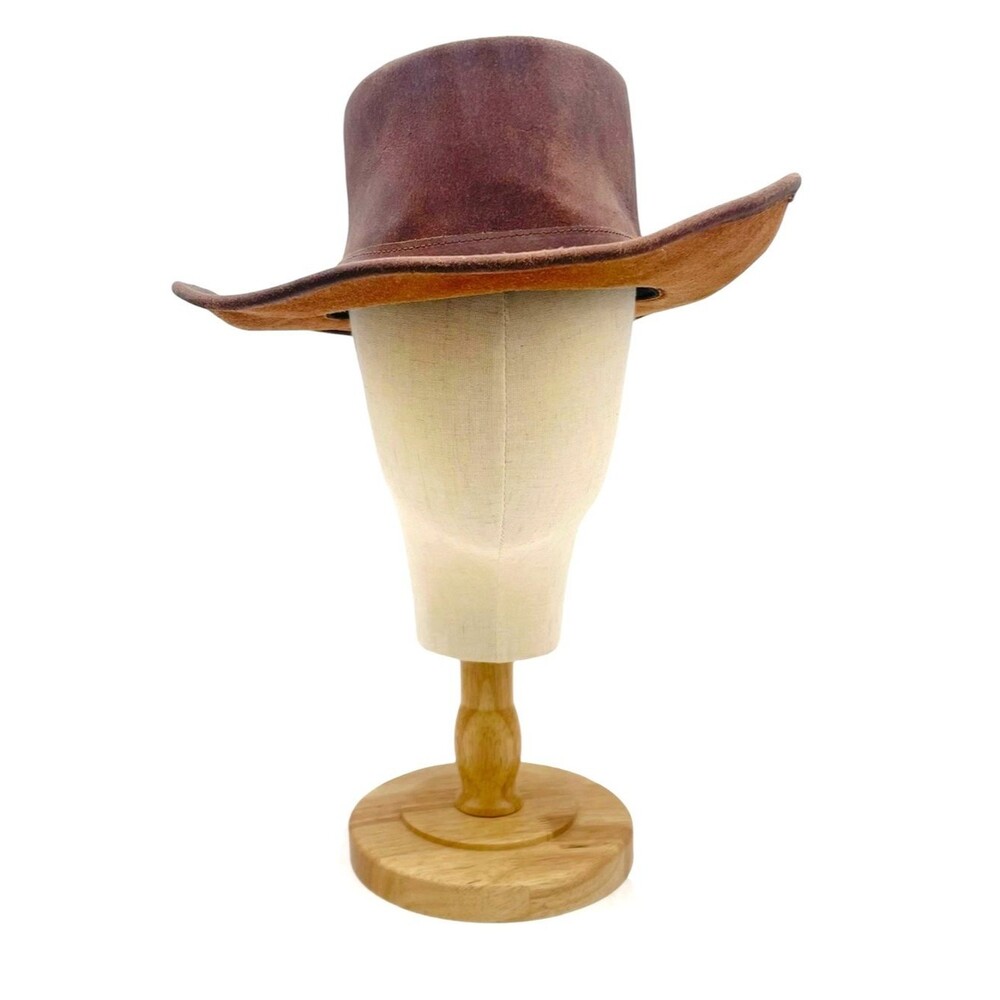 Vintage Brown Leather Cowboy Hat Western Ranch Outback Size L 22” Boho Festival - Picture 6 of 14